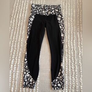 Athleta Black Leggings with White Floral Panels
